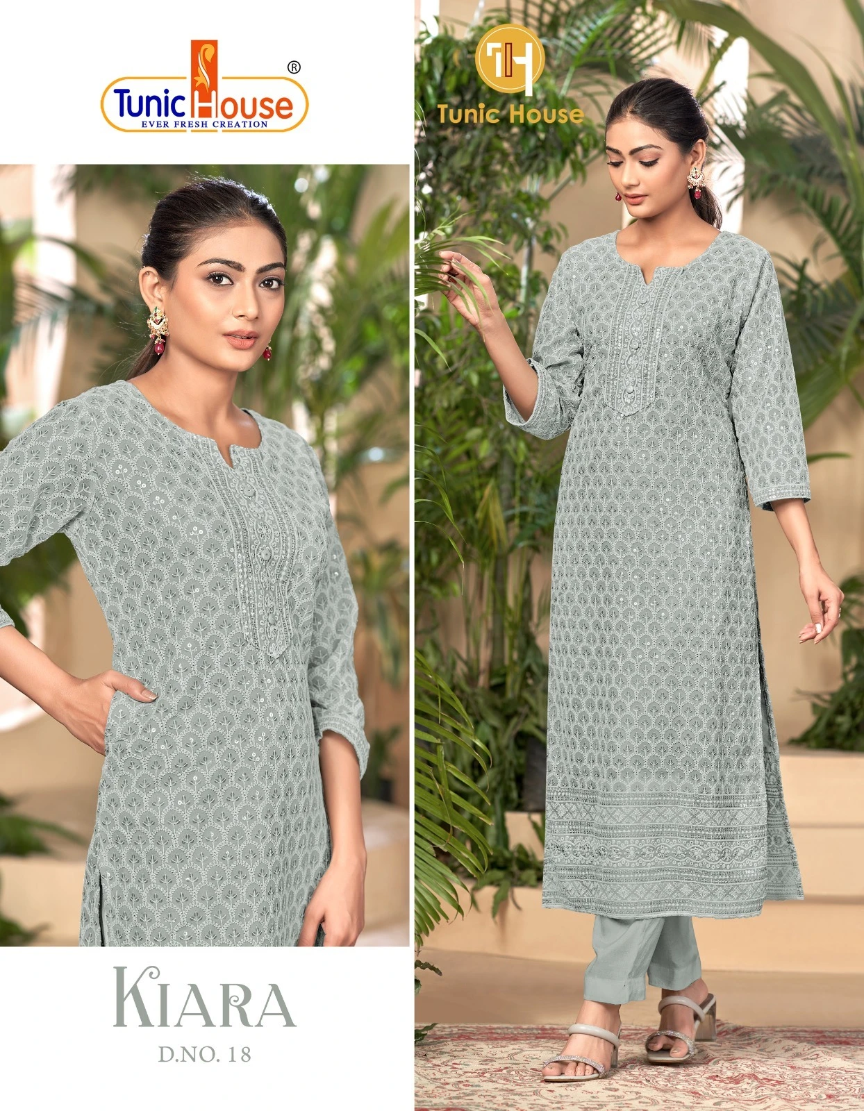 Tunic House Kiara 2 Georgette Wholesale Chikankari Sequence Kurti Catalog — Wholesale Kurtis, MPA wholesale from Surat - Gallery Image 3